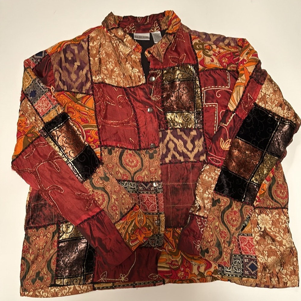 Chicos Lightweight Tapestry Patchwork Button Fron… - image 2